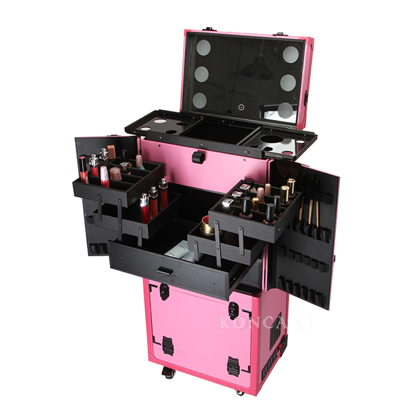 Multifunctional Makeup Case with Lights Cosmetic Trolley Case KC-JY02