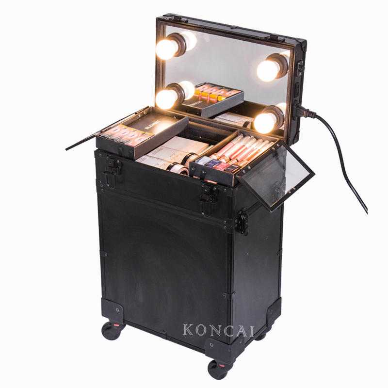 3 in 1 Makeup Trolley Case with Lights Cosmetic Storage Box KC-TR06