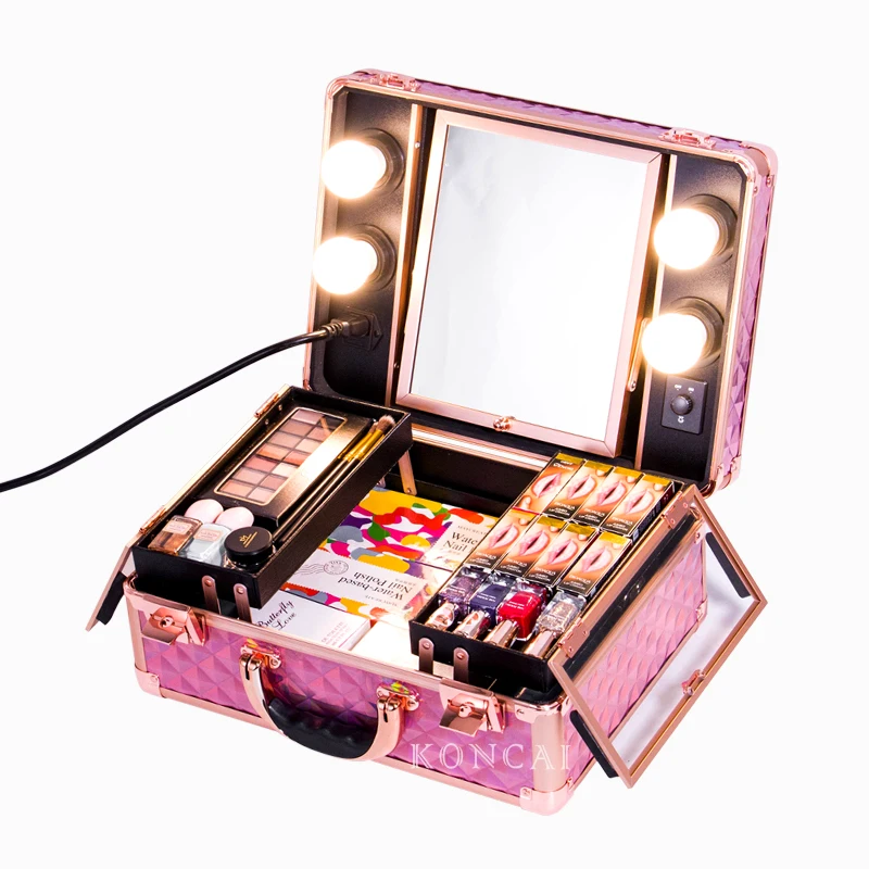 Gradient Beauty Makeup Case with Lights Cosmetic Vanity Carrying Box KC-OF01