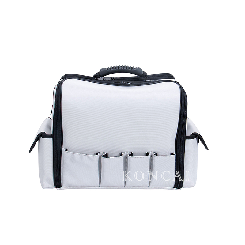 Pure White Nylon Hand Carrying Makeup Bag with Black Trimming KC-N29