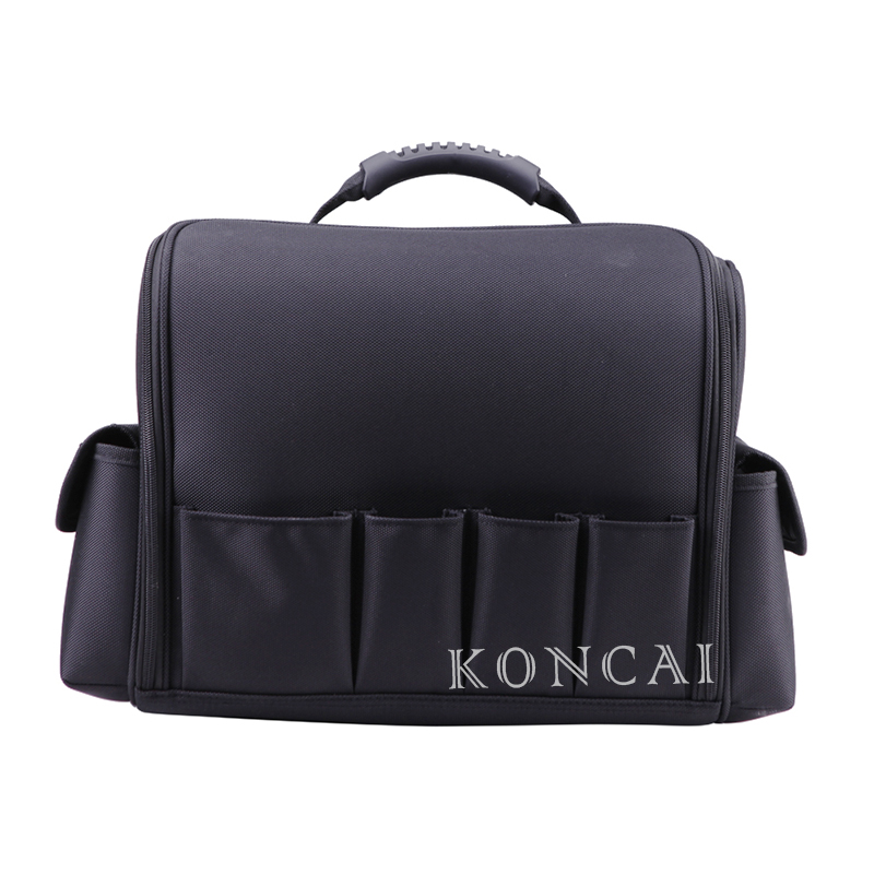 Classic Black Nylon Hand Carrying Makeup Bag with Trays and Side Slots KC-N29