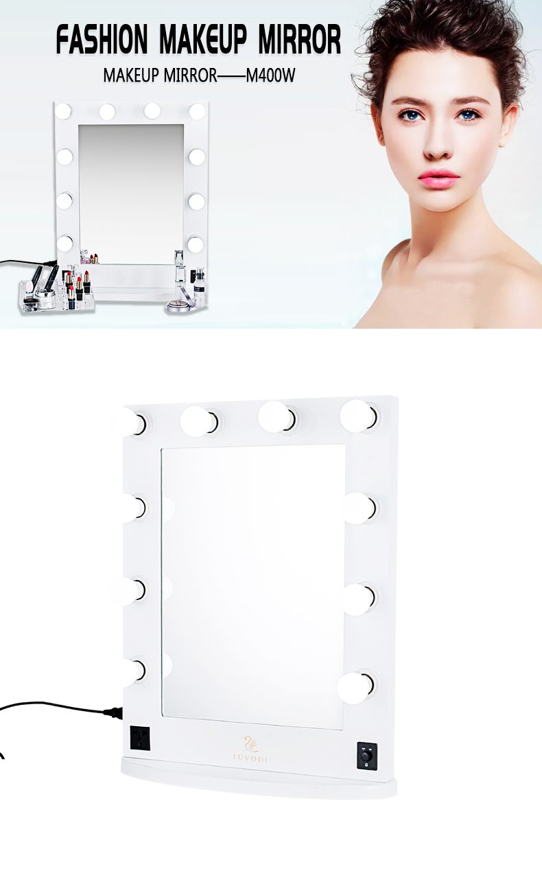 Wood Frame Hollywood Vanity Makeup Mirror KC-M400W White without Bluetooth