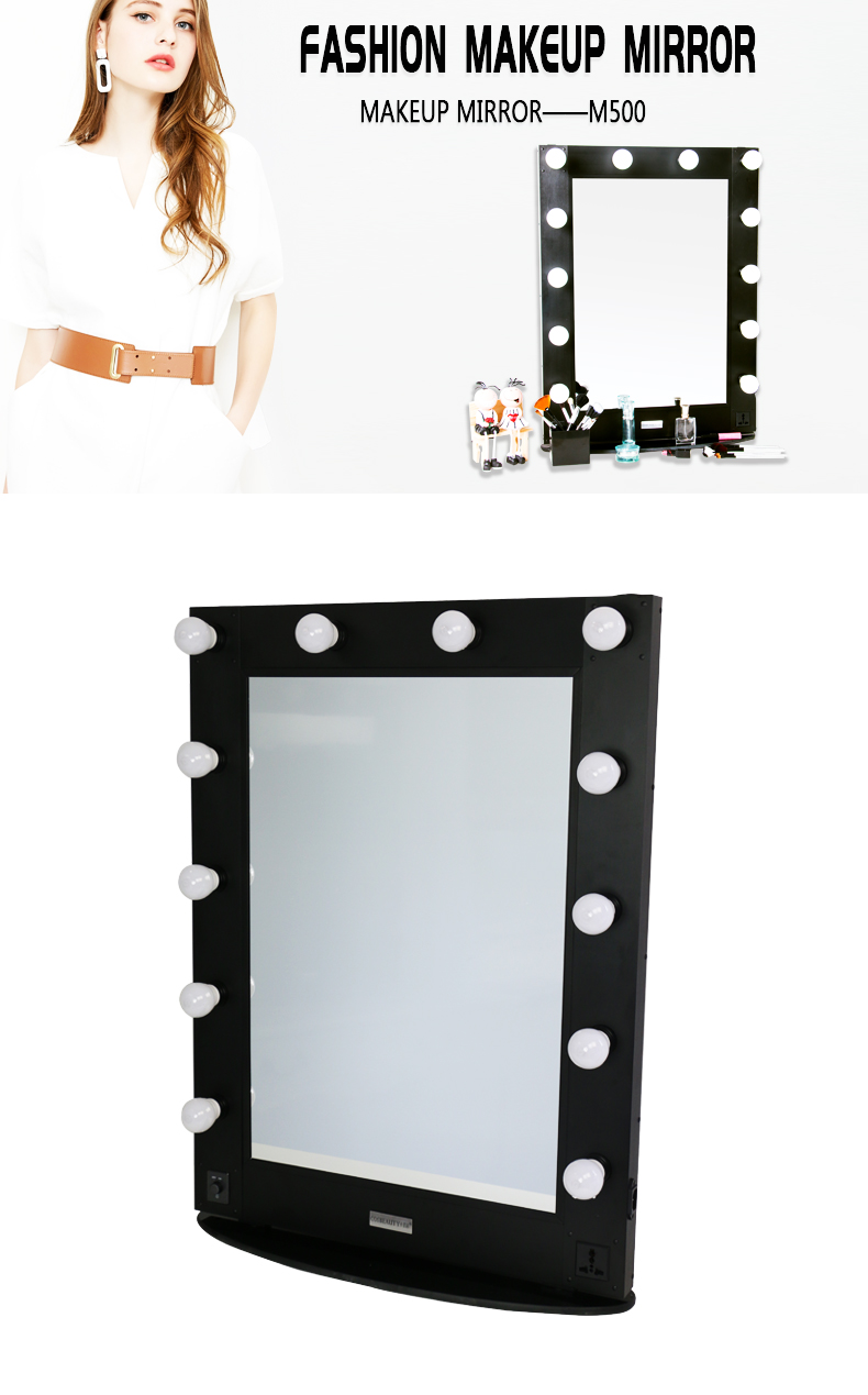 Aluminum Frame Hollywood Vanity Makeup Mirror KC-M500L Black without Bluetooth