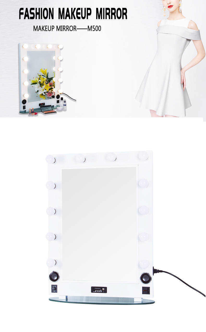 Aluminum Hollywood-lit Splendor Makeup Mirror KC-M500L White with Bluetooth