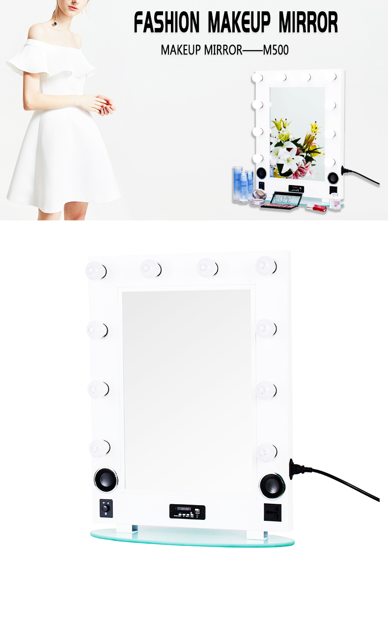 Aluminum Frame Hollywood Vanity Makeup Mirror KC-M500M White with Bluetooth