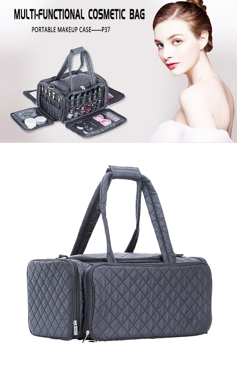 Quilted Fabric or PU Carrying Cosmetic Bag with Brush Slots around KC-P37 2