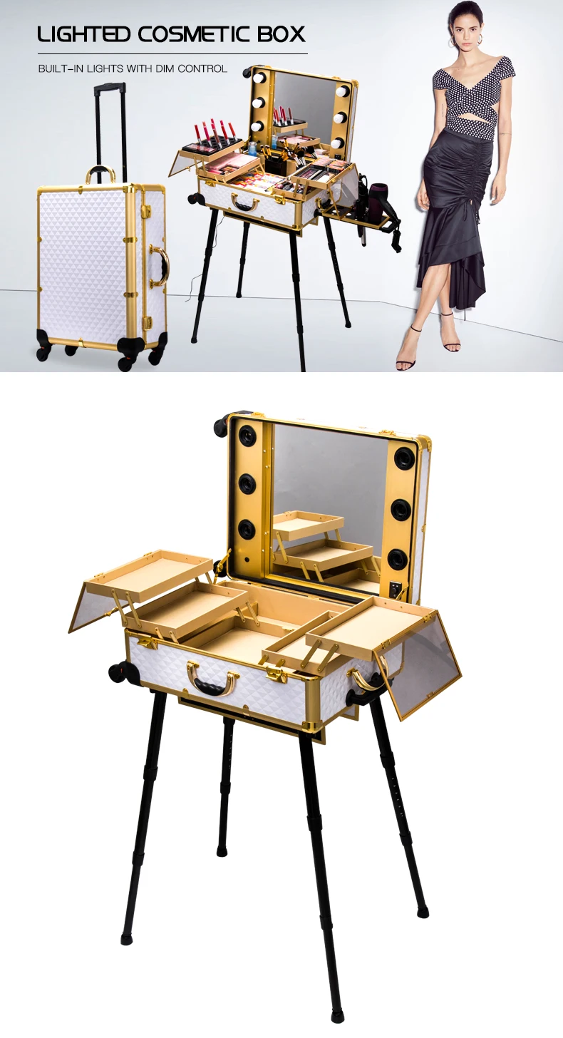 Professional Makeup Station Hairdresser Beauty Trolley Case with Lights KC-210