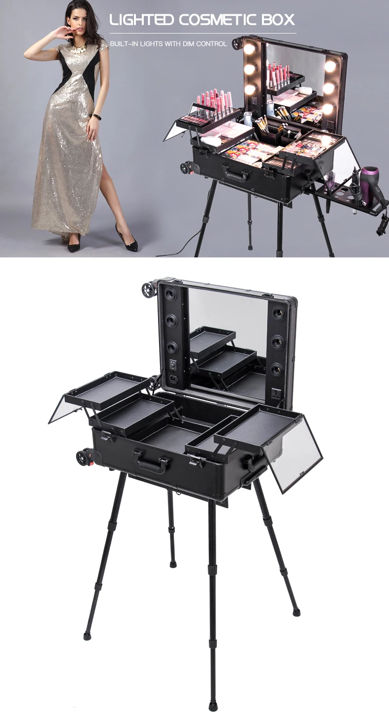 Black Classic Makeup Station Pro Hairdressing Beauty Trolley Case KC-210