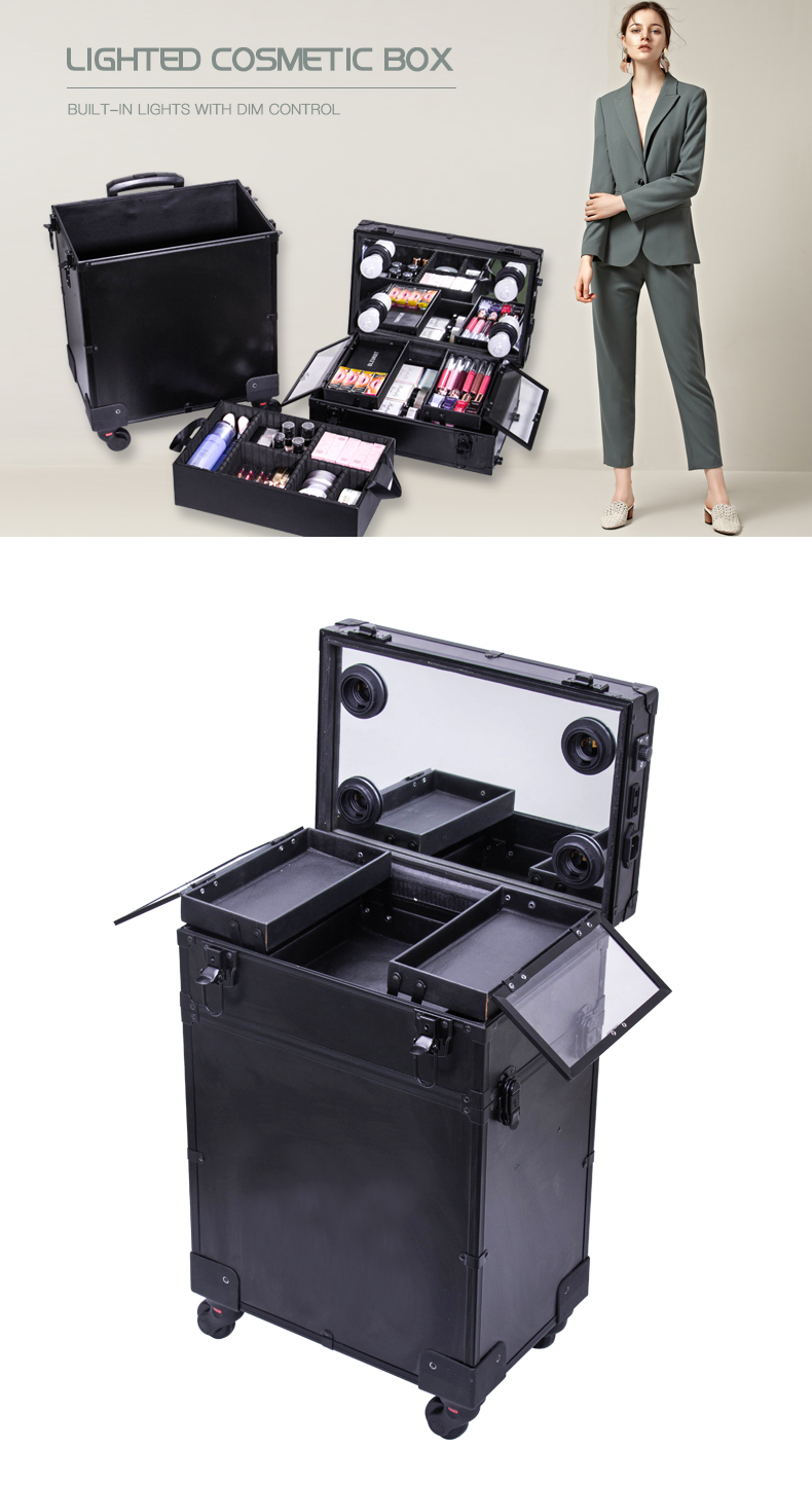3 in 1 Makeup Trolley Case with Lights Cosmetic Storage Box KC-TR06