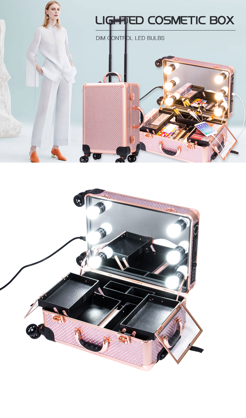 KONCAI New Bling Diamond Makeup Case With lights Trolley Beauty Case KC-158S