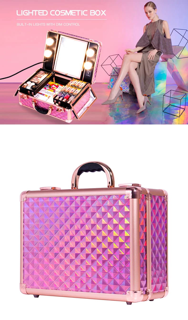 Gradient Beauty Makeup Case with Lights Cosmetic Vanity Carrying Box KC-OF01