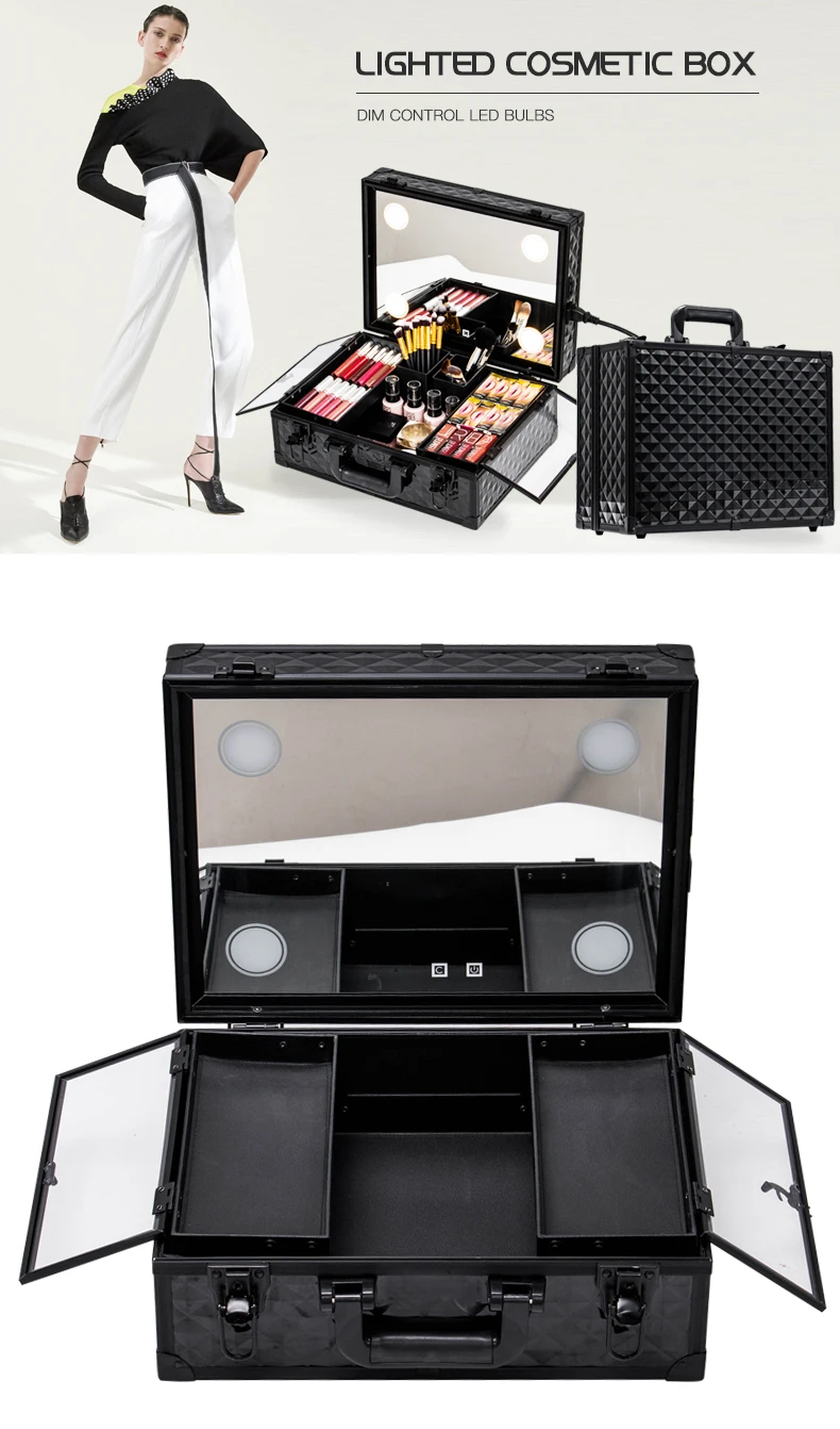 Water-cube Carrying Suitcase Beauty Valise Makeup Lighted Case KC-OF02