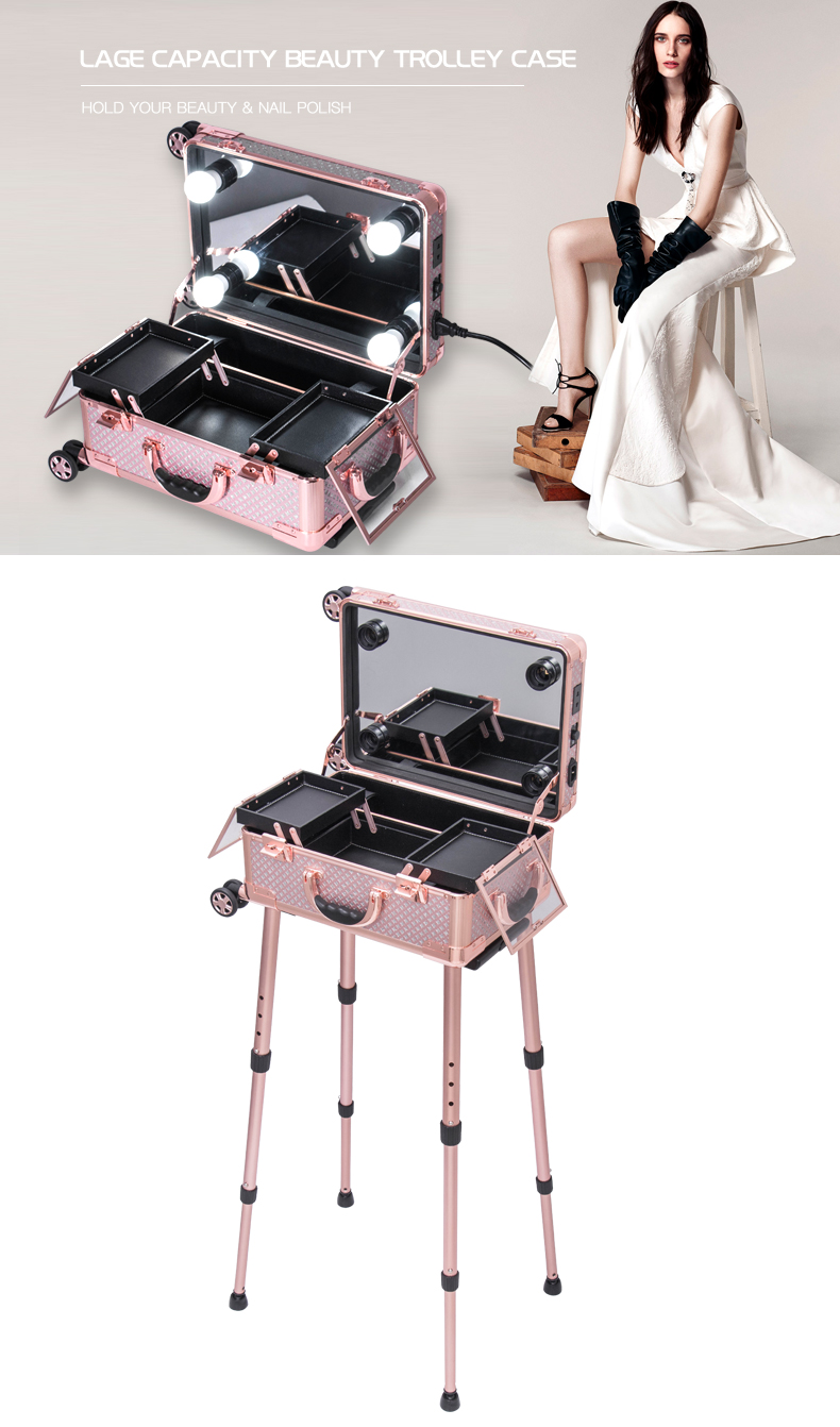 KONCAI new Small Train Case Makeup Trolley Case with lights KC-158XS