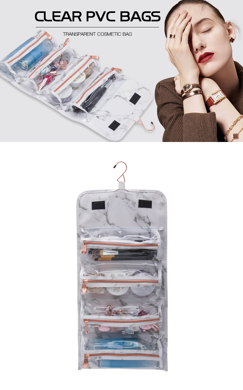 New White Marble Cosmetics Bag Rolls With Hook KC-PB026B