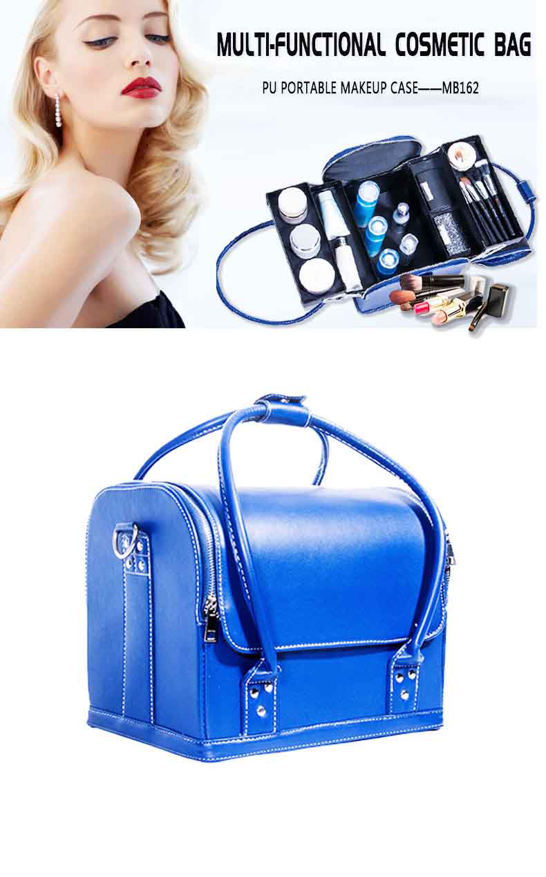 Royal Blue Hard-Soft Noble Carrying Makeup Bag with Detachable Trays KC-MB162