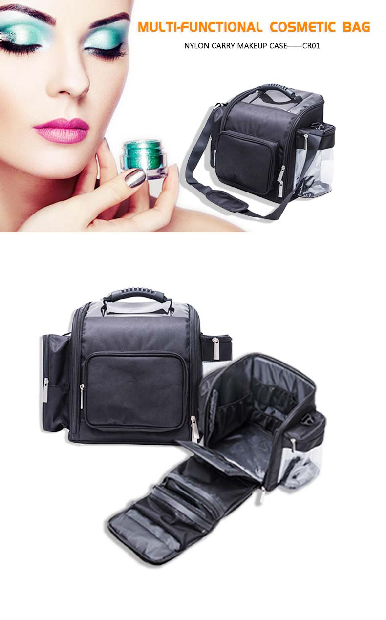 Nylon Carrying Makeup Case with Shoulder KC-CR01 Black