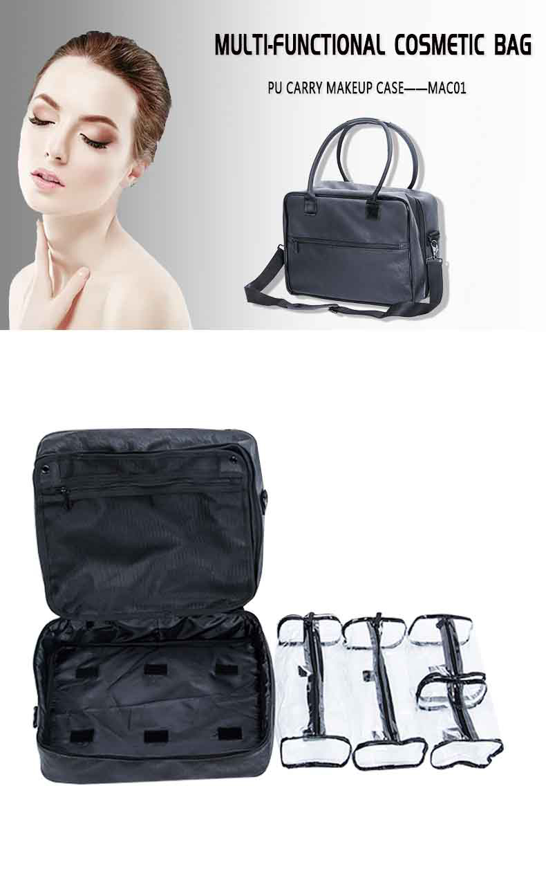 Leather Lace Portable Makeup Case with KC-MAC01 Black