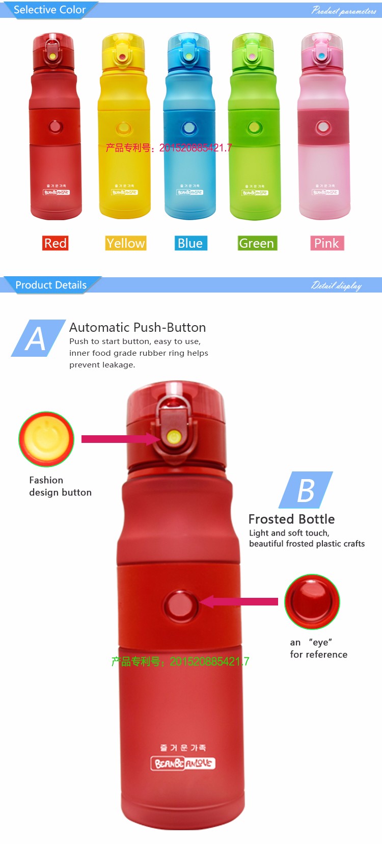 New for 2018 Easy to Open Plastic Drinking Bottle 16oz BPA Free Shaker
