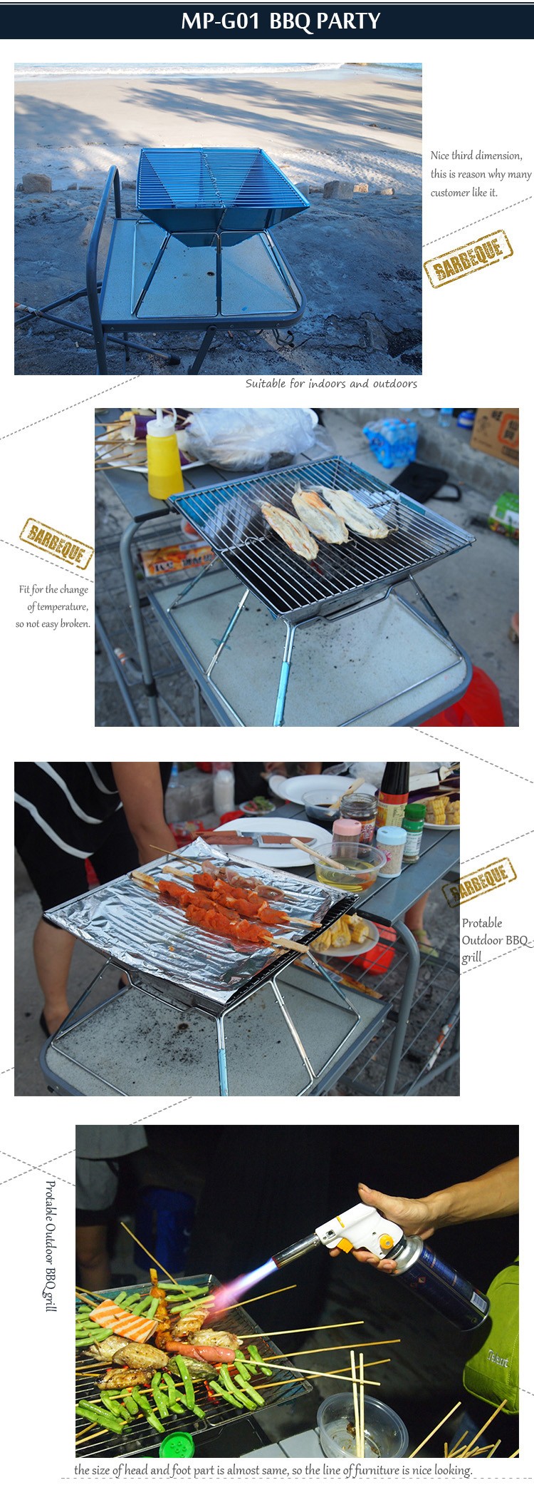 Heavy duty charocoal/gas barbecue grill smokeless electric mini BBQ grill