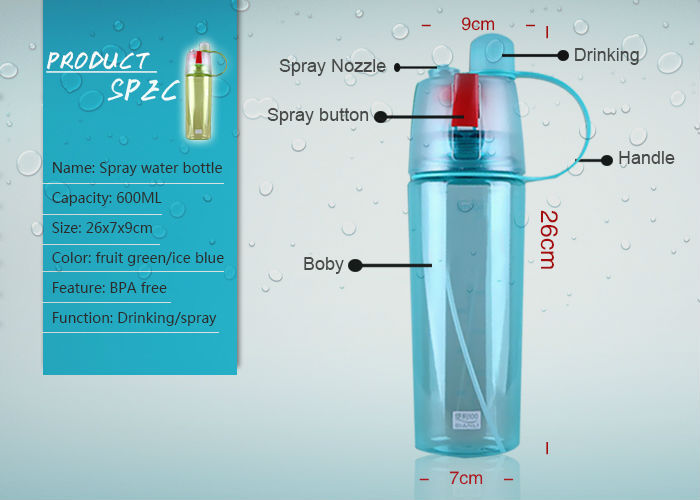 Factory Price 600ml Plastic Sports Water Mist Spray Cooling Drinking Bottle