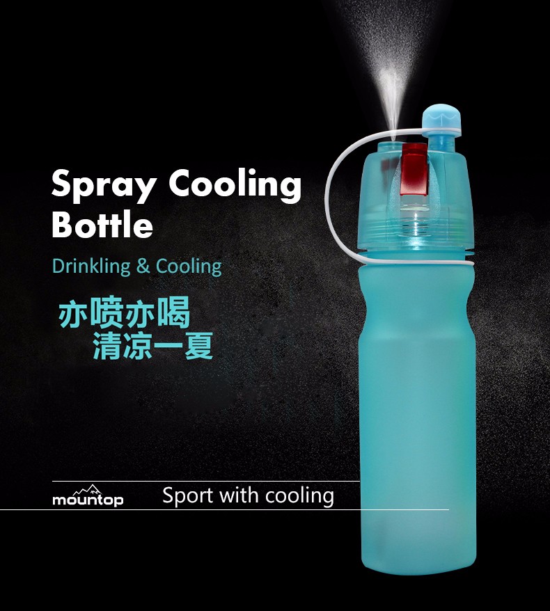 Self cooling spray plastic bottle soft water bottle mist sipper drink water bottle