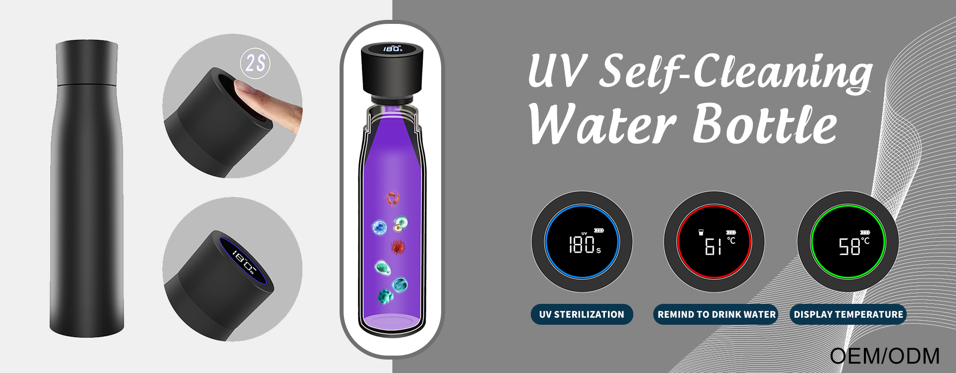 Smart UV self-cleaning water bottle