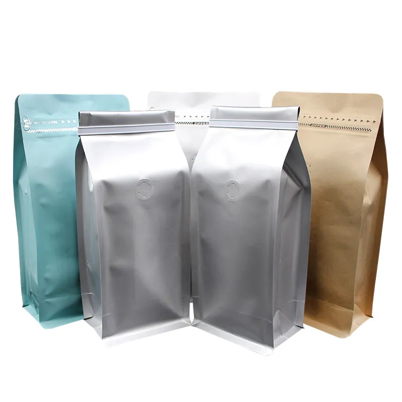 custom printed eight-sided sealed coffee bag with air valve