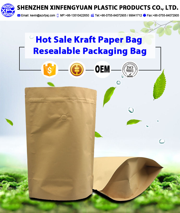 Manufacturer Kraft Paper Stand Up Ziplock plastic Bag for food and coffee