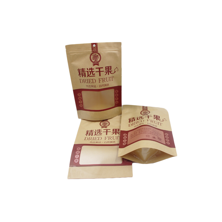 Custom Printed Food Packaging Ziplock Stand Up Kraft Paper Bag With Clear Window 15