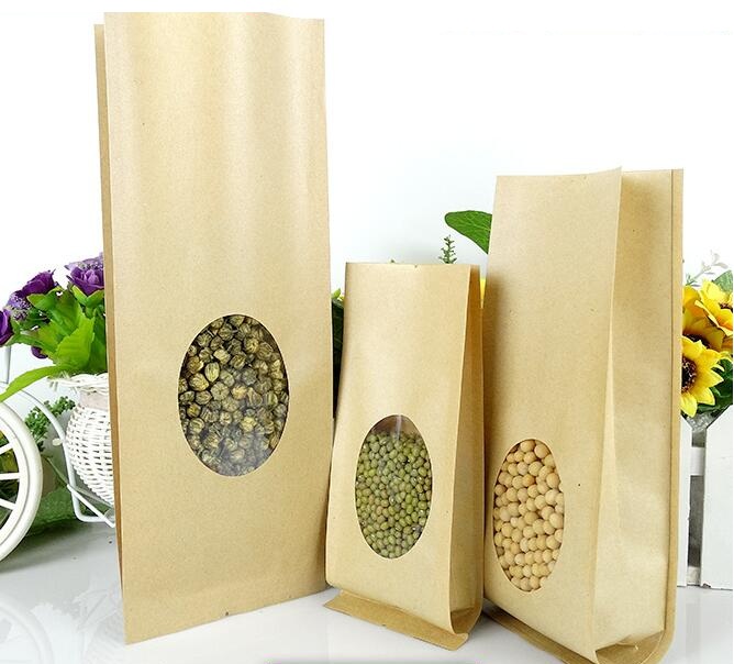 Resealable Brown Kraft Paper Bags With Window For Food Packaging Bags