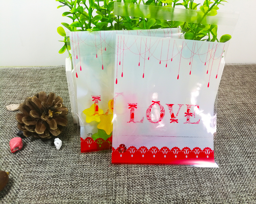 Gift Wedding Valentine Love Style Cookie Packaging Self-adhesive Plastic Bag For Biscuits Snack Baking Package Opp Plastic