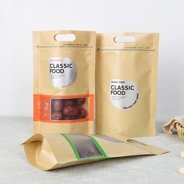 Custom logo printed brown Kraft paper bag with window and zipper for food plastic bag 3