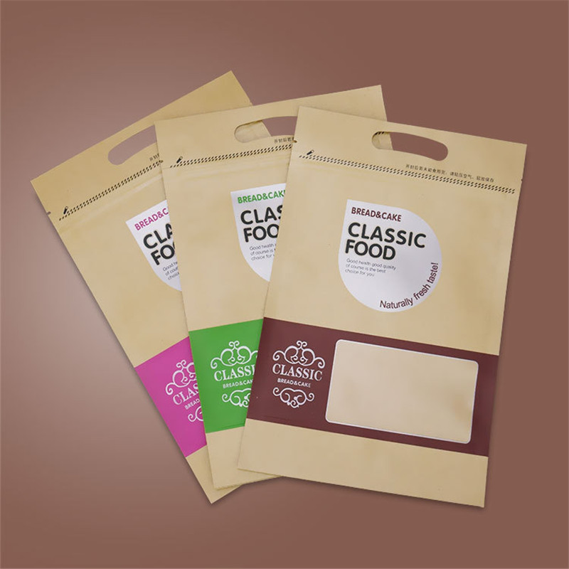 Heat Seal Stand Up Ziplock Kraft Paper Pack Bags Window Biscuit Zipper Storage Pouch Plastic Bag 25