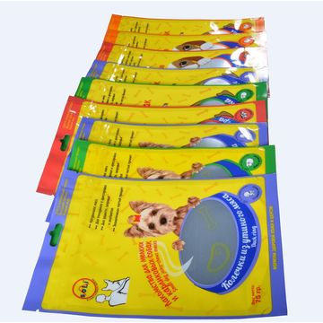 pet dog/cat food plastic packaging bag with zipper and euro hole stand up