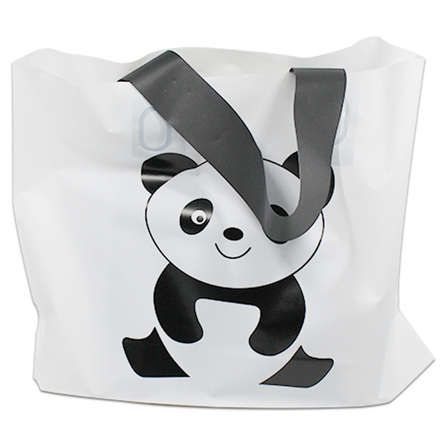 Printed Cartoon White Cute Panda Portable Fashion Shopping Handle Plastic Bag For Cloth Gift Merchandise Pack