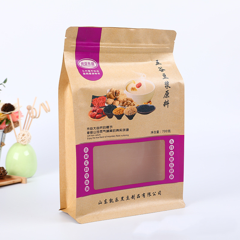 Nut snacks kraft paper eight-edge sealed composite bags stand up custom plastic bags 9