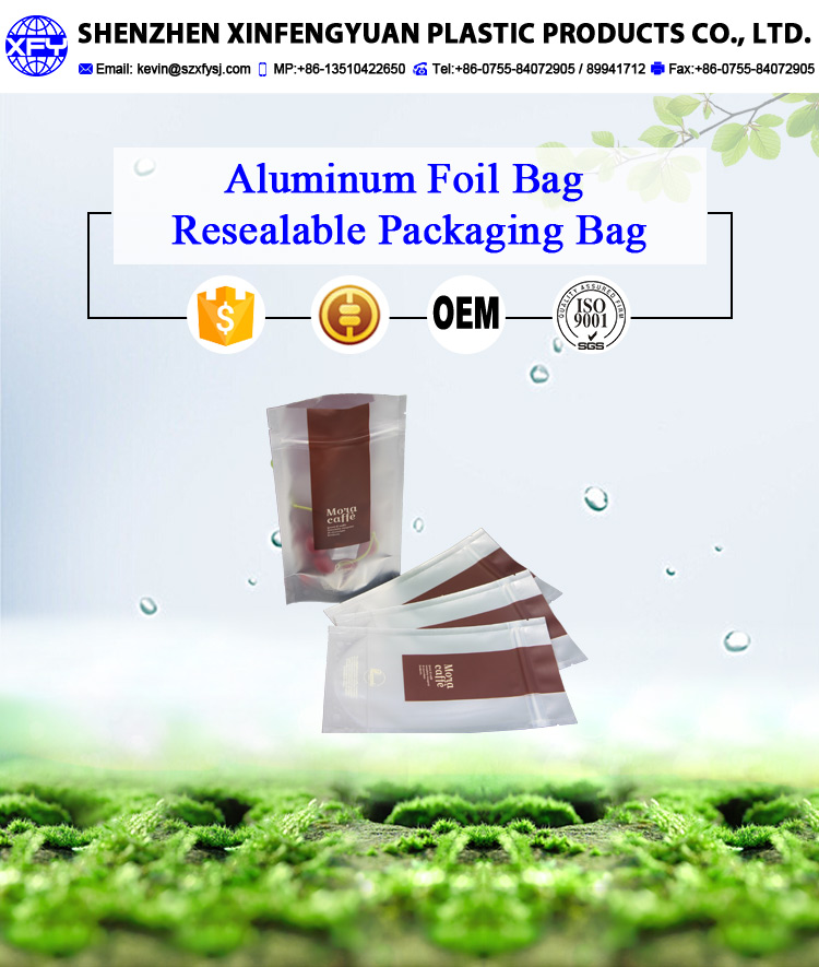 Customized stand up zip lock aluminum foil bag for coffee