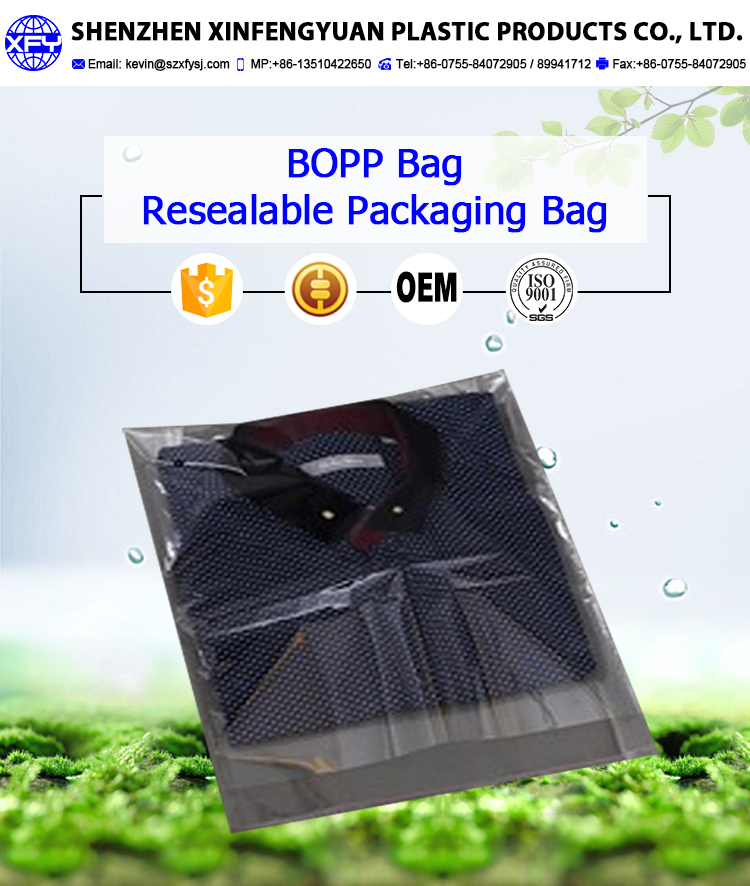 opp resealable plastic packing bag transparent for slippers/garment/clothes