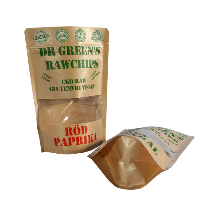 Custom Printed Brown Kraft Paper Mylar Bags With Ziplock For Food