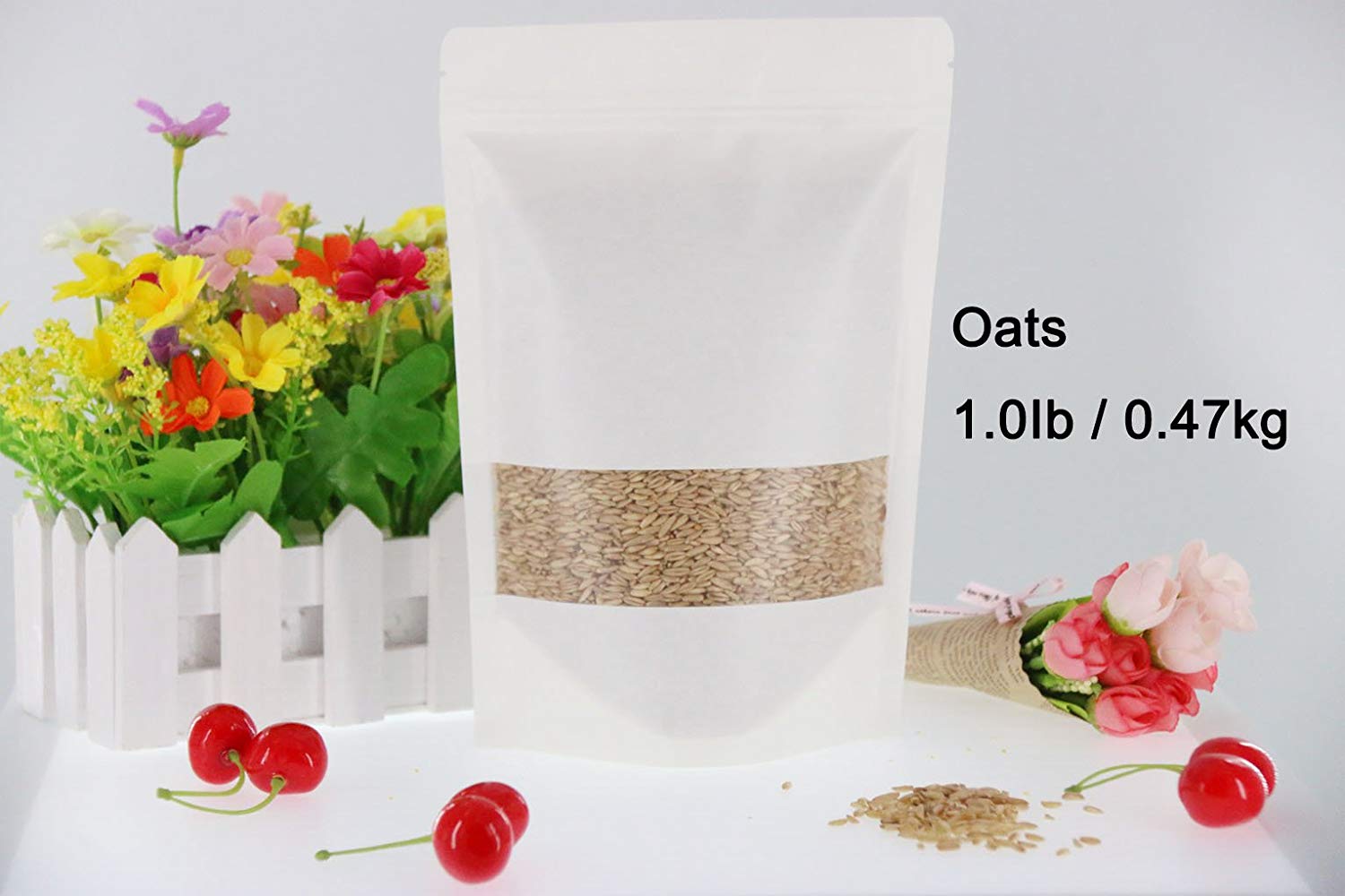 White Kraft Zip Lock Stand Up Food Bags Pouches with and Matte Window Stand up Plastic Bag