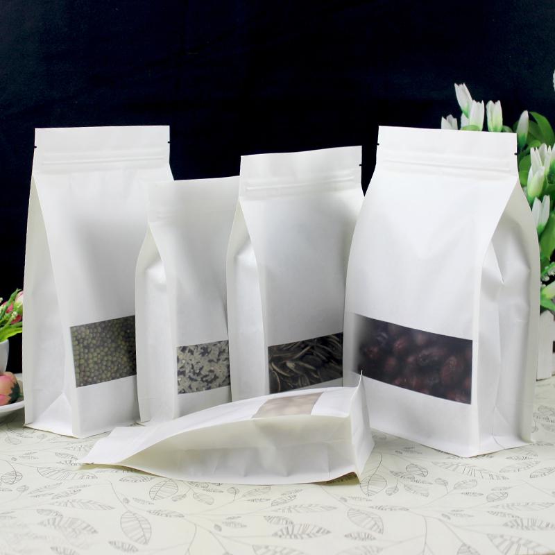 Custom Printed Resealable Packaging White Kraft Food Paper Bags With Window 9