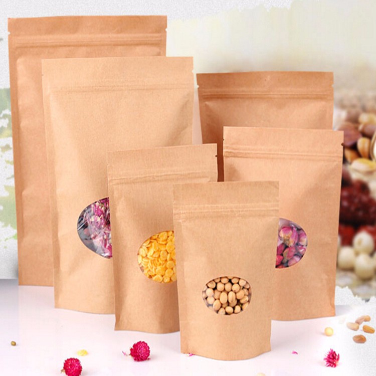 Stand-up Pouch Kraft Paper Bag With Window Food Packaging Bags With Window food grade plastic bag tea bags