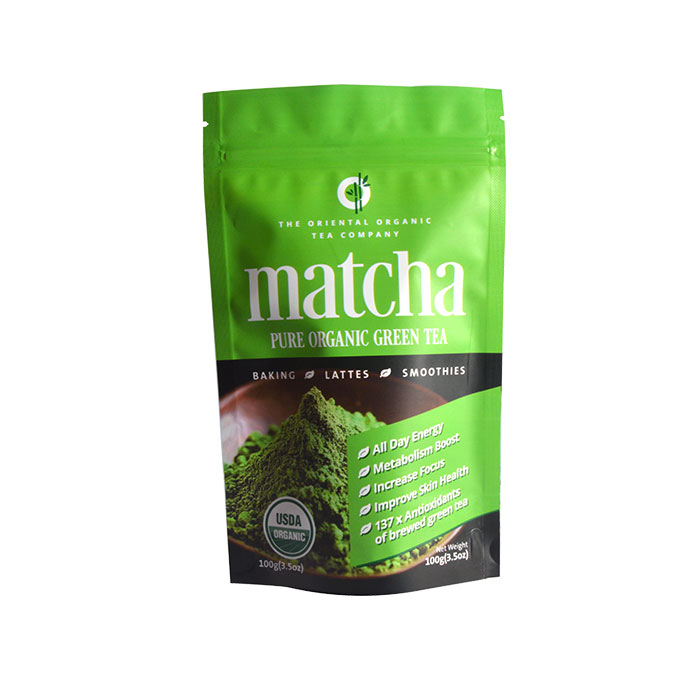 Custom Printed Zip Lock Stand Up Tea Bag For Matcha Green Tea Powder