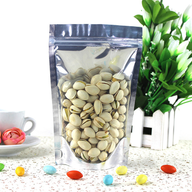 Stand Up Aluminum Foil Bags Front Clear Food Coffee Storage Resealable Zip Lock Packaging Bags