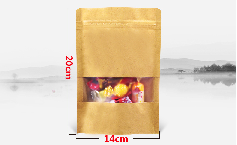 Stand-up Pouch Kraft Paper Bag With Window Food Packaging Bags With Window food grade plastic bag tea bags 5