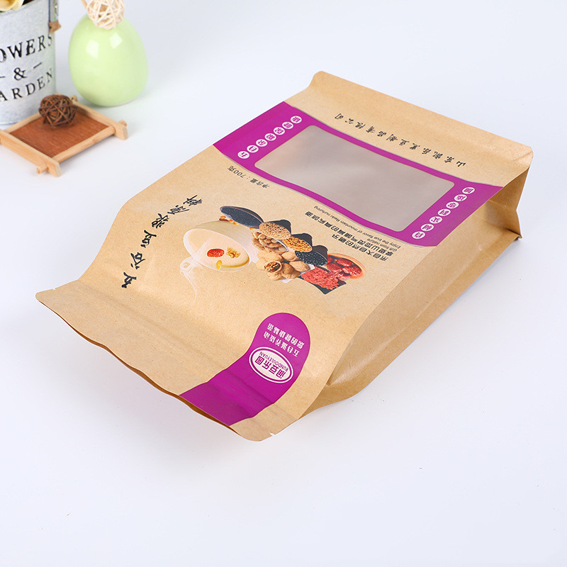 Nut snacks kraft paper eight-edge sealed composite bags stand up custom plastic bags 7