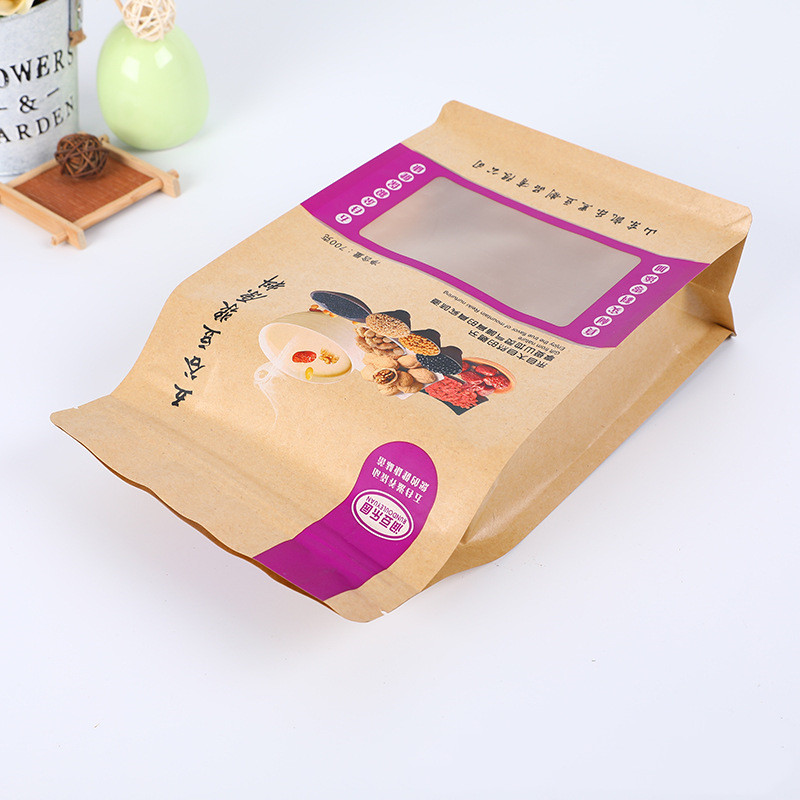 Nut Snacks Kraft Paper Eight-edge Sealed Composite Bags Stand Up Custom Plastic Bags 7