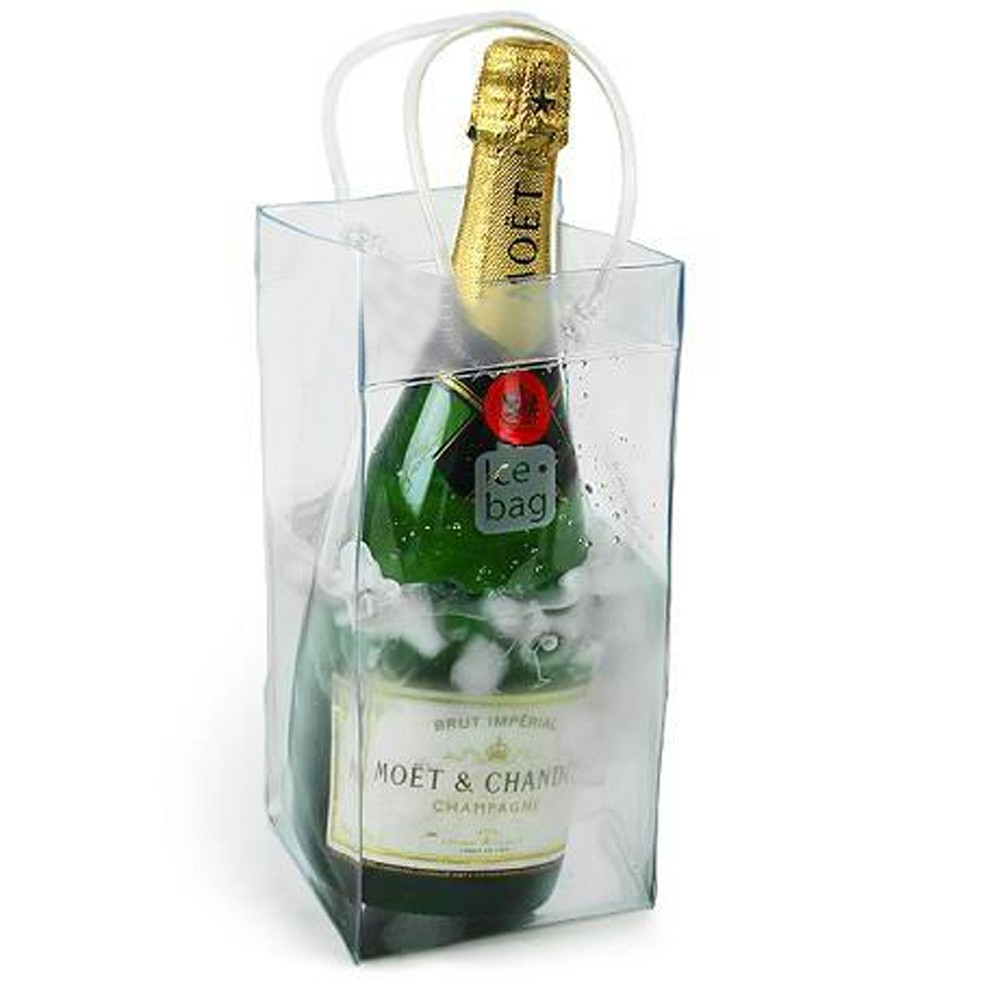 High Quality Clear Flexiloop Handle Plastic Ice Cooler Bag For Wine