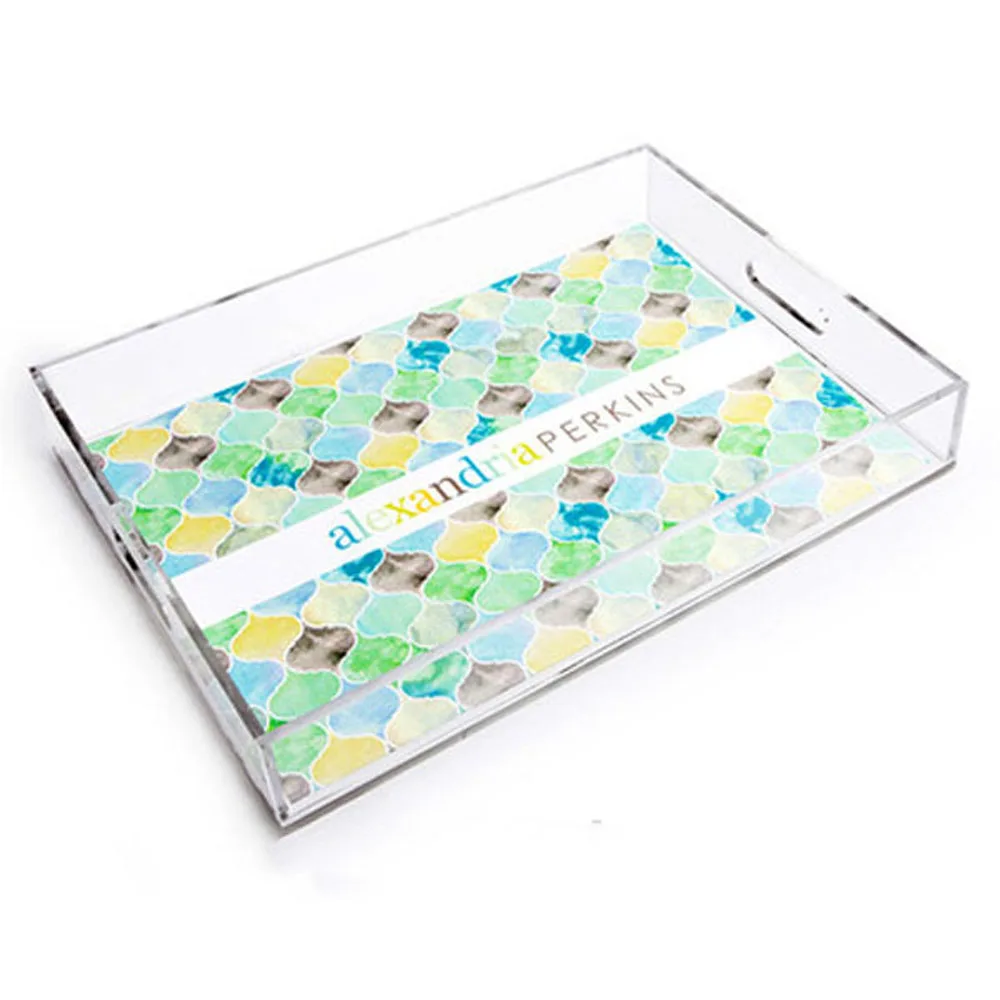 custom large square acrylic handled serving trays