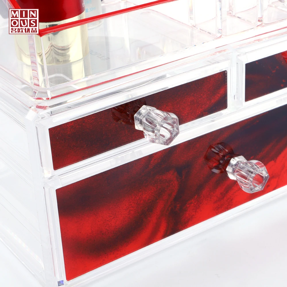 Manufacturers Wholesale Red Acrylic Makeup Skin Care Products Storage Box 4